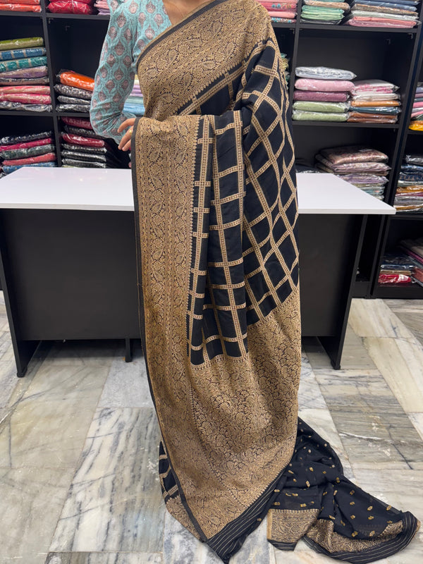 Semi banarasi Khaddi Georgette saree - MS1498 Black