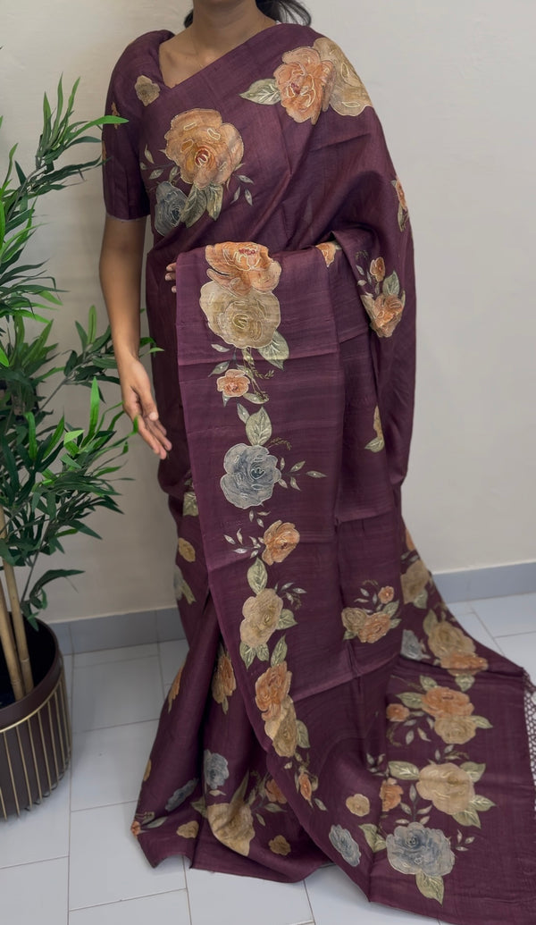 Pure tussar silk handpainted saree - MTSS651