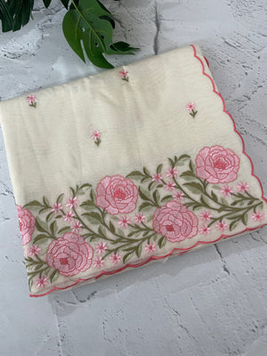 Mul chanderi embriodery saree with scalloped borders MSH176