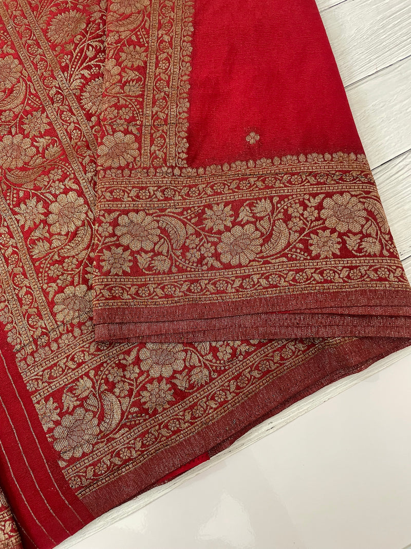 Semi banarasi Crepe Chiffon saree - MS1499 RED