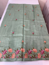 Art tussar saree with embroidery MST677 DustyGreen