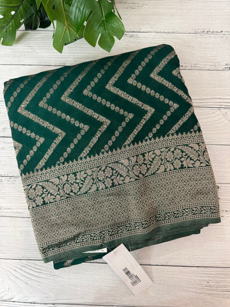 Semi Banarasi Georgette saree MKGS721 BottleGreen