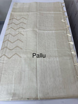 Blended tussar saree with zari embriodery - MS8665 (6) Pearl Cream