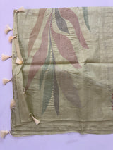 Crushed Blended tussar silk saree with embroidery- SNFCYEY Pastel PistaGreen