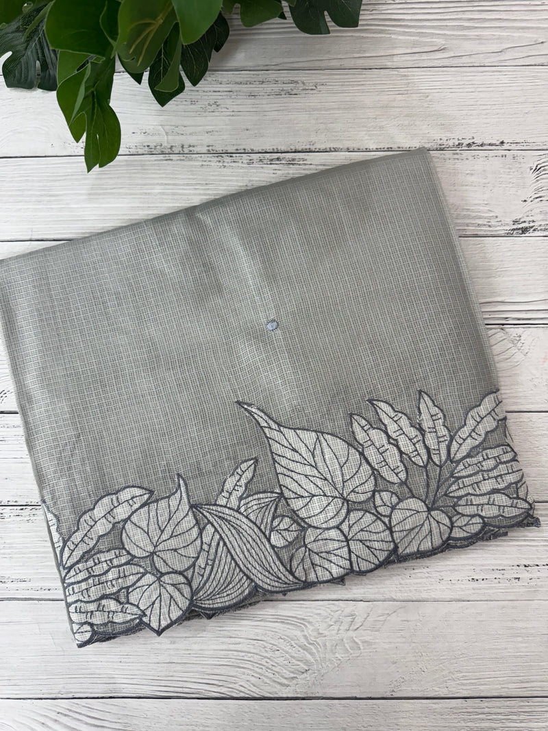 Soft kota silk saree with embriodery MS15031- Grey