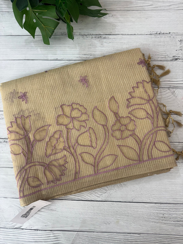 Tissue silk saree with applique work MTSS987