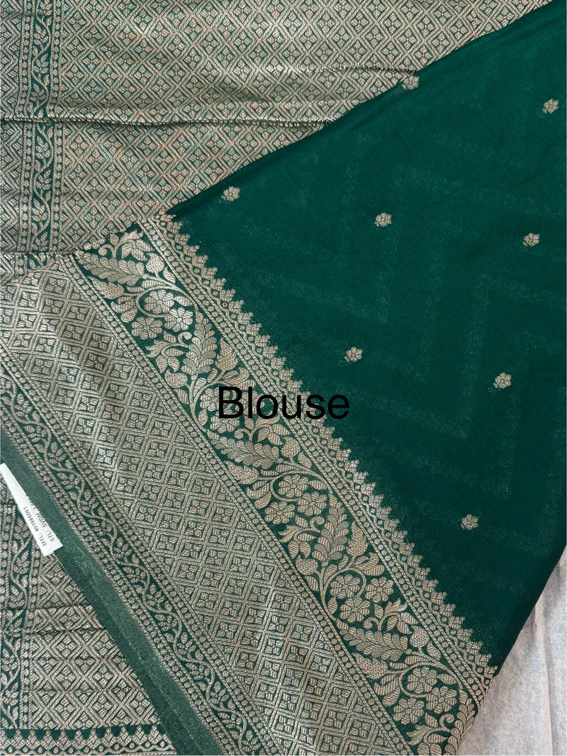 Semi Banarasi Georgette saree MKGS721 BottleGreen