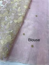 Jute Linen saree with thread work MSH206 -Pink