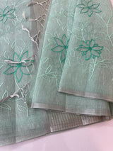 Tissue Linen Saree with embroidery MRS786 - Pastel BlueGreen