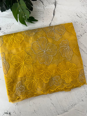Soft Organza saree with silver zari & thread work - MSH910 Yellow