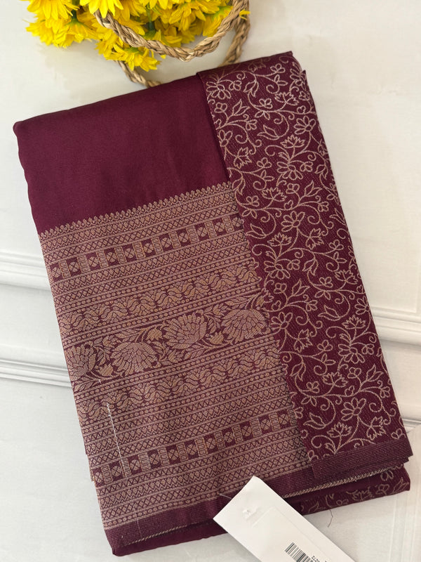 Crepe chiffon saree with brocade blouse - MS1134 Redwine