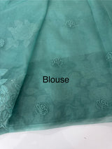 Soft organza saree with applique work - MCW225 DuskyGreenishBlue
