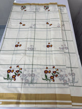 Kerala embroidery cotton saree - Poovili 3