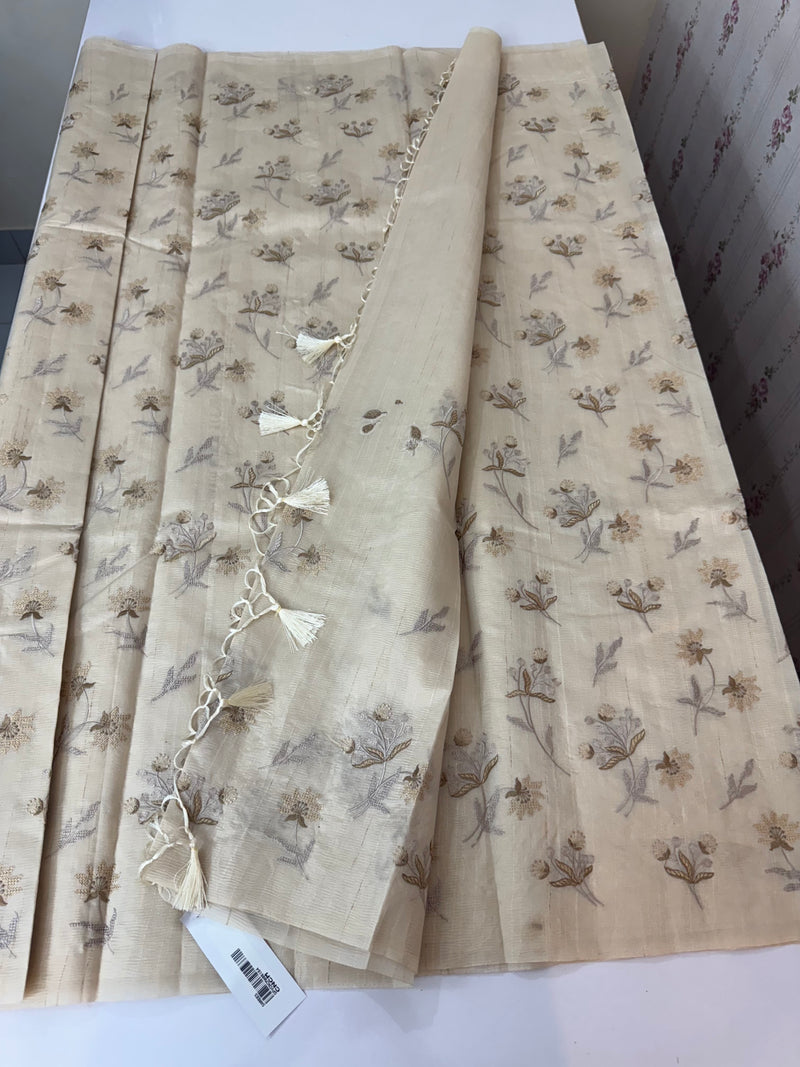 Crushed Blended tussar silk saree with embroidery- MSB7654 Beige