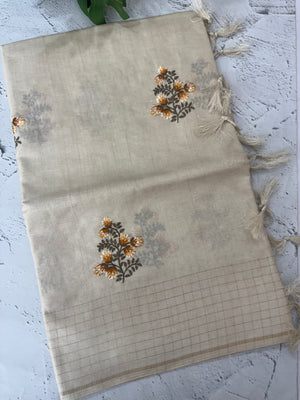 Blended tussar saree with embriodery - MS8667 PearlCream