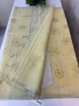 Tissue Linen Saree with embroidery MRS786- Pastel Yellow