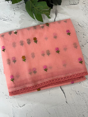 Kota checks saree with embroidery MS7679(2) Peach