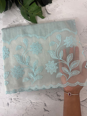 Khadi supernet saree with net applique borders MSH208 PastelBlue