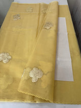 Soft Organza tissue Applique work saree MSLK116 PastelYellow