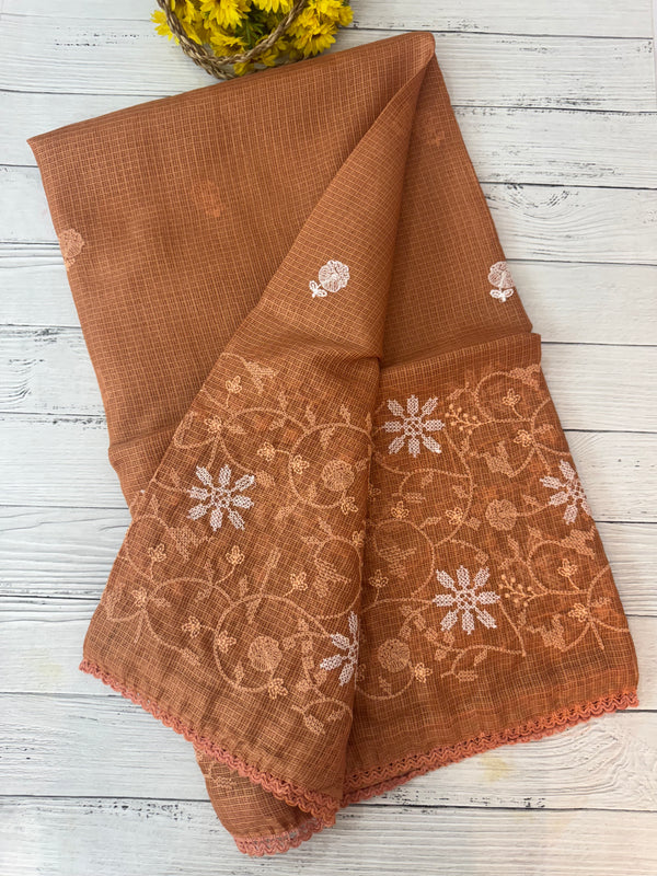 Soft kota checks saree with embroidery SVPIIY- DuskyOrange