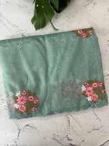Glass tissue organza saree with embroidery MSF125 BlueGreen