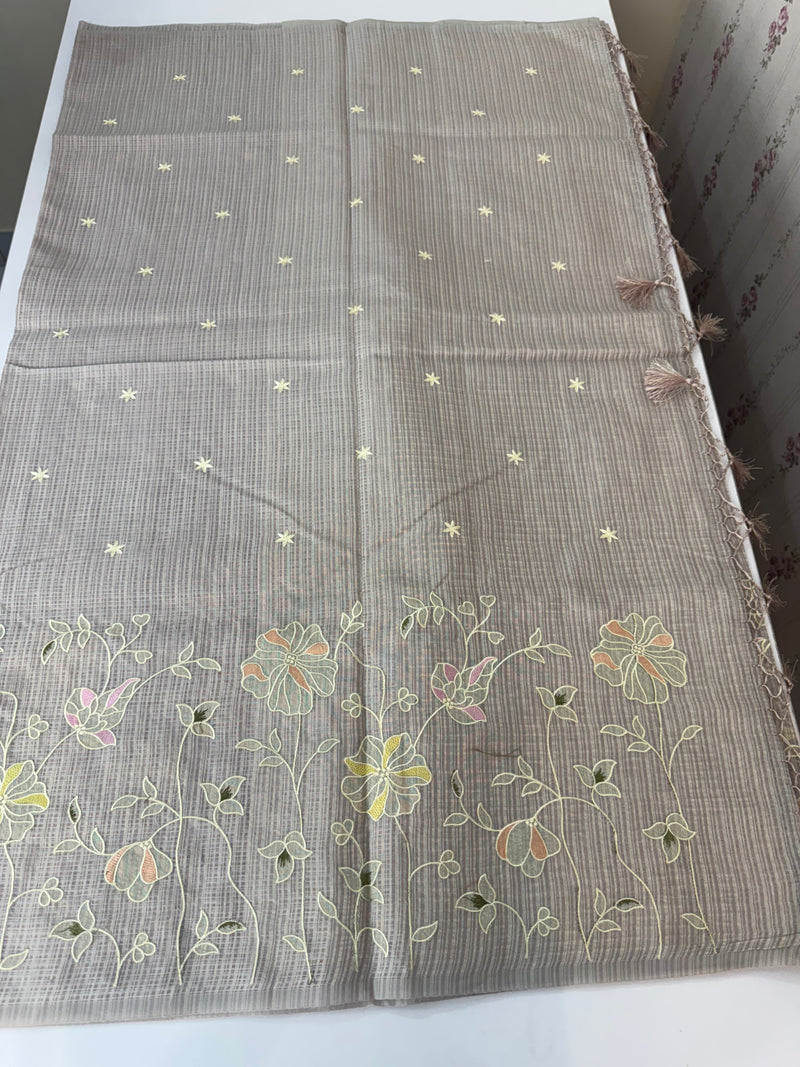 Applique and embroidery work 
 Kota Silk saree MSH118- DuskyMauve