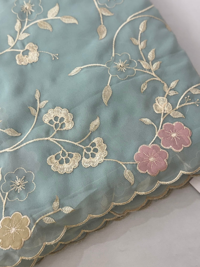 Pure Georgette saree with embriodery and applique work MS15567 LightBlue