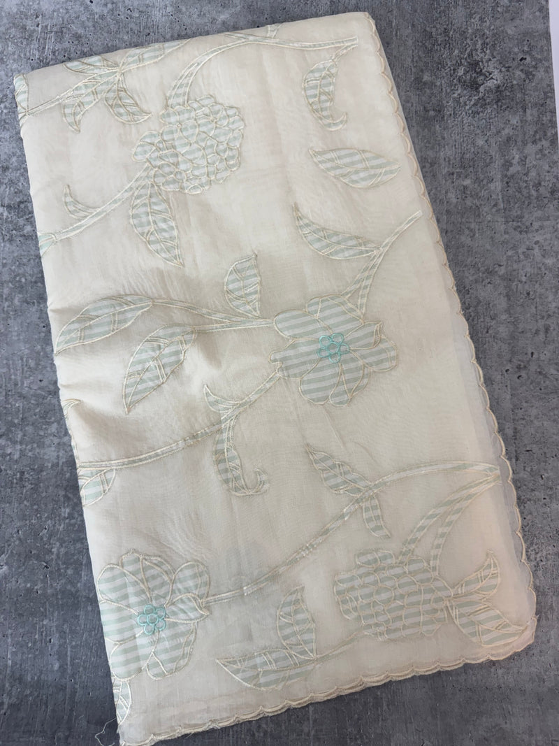 Mul chanderi applique work saree  MSH931 - Offwhite to Aquablue