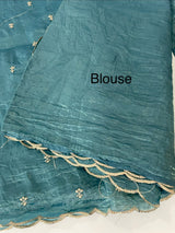 Soft crush Organza saree with embroidery and applique work MS14764
