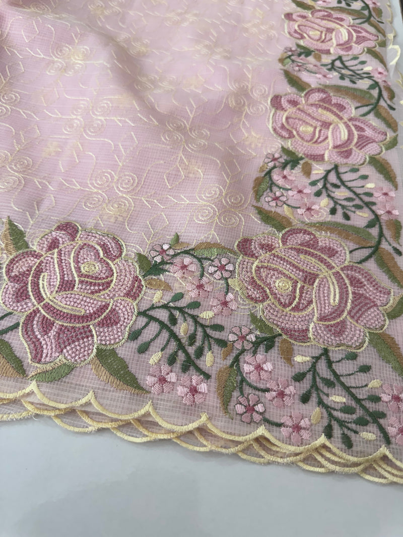 Phulkari NetKota embroidery saree - MSH126 PastelPink