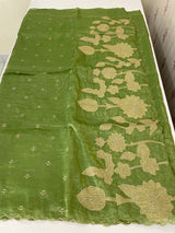 Soft crush Organza saree with embroidery and applique work MS14764