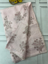 Soft kota silk saree with applique embroidery and scalloped border MS15231- PastelPink