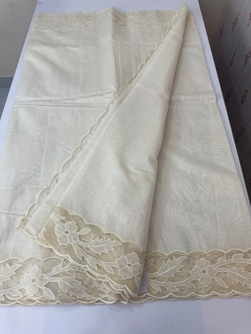 Mul chanderi saree with applique borders MSH111 Offwhite