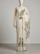 Handpainted Chanderi tissue silk saree MS78944 - Cream