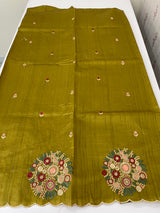 Blended art tussar silk saree with embroidery- MS1090 GreenyYellow