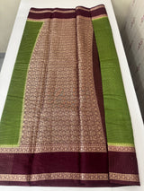 Semi silk saree with checks zari weaving  MS81543 : Green to Wine