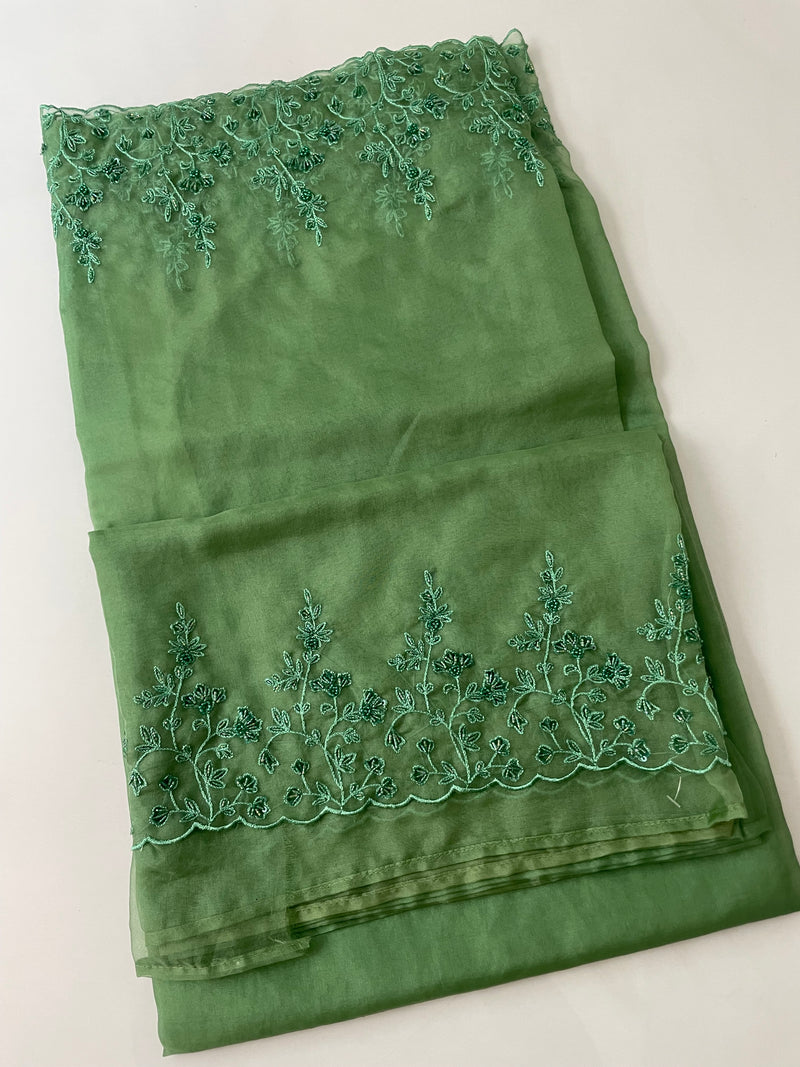 Handworked Designer Organza Saree - MOS859 Jade Green