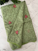 Soft kota checks saree with embroidery - MS7679 Green