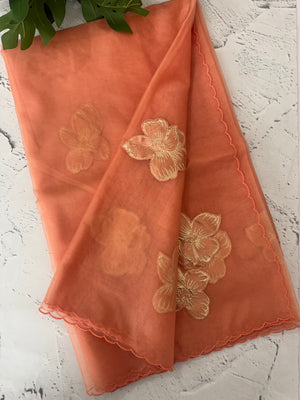 Soft Organza tissue Applique work saree MSLK116