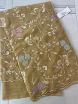 Pure Georgette saree with embriodery and applique work MS15567 DarkBeige