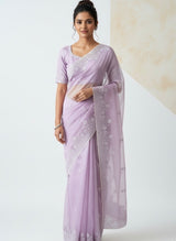 Semi organza saree with lace embroidery - MSH117 Lavender