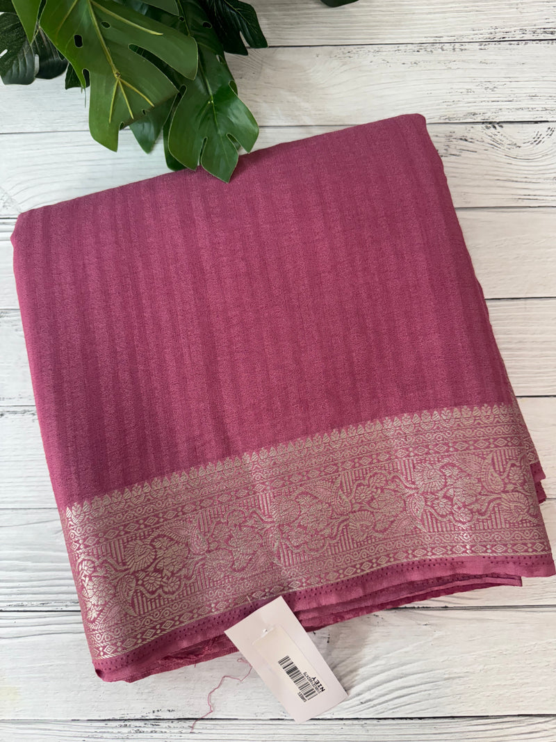 Silver Crepe Banarasi viscose Georgette saree with brocade blouse MS953211- OnionPink