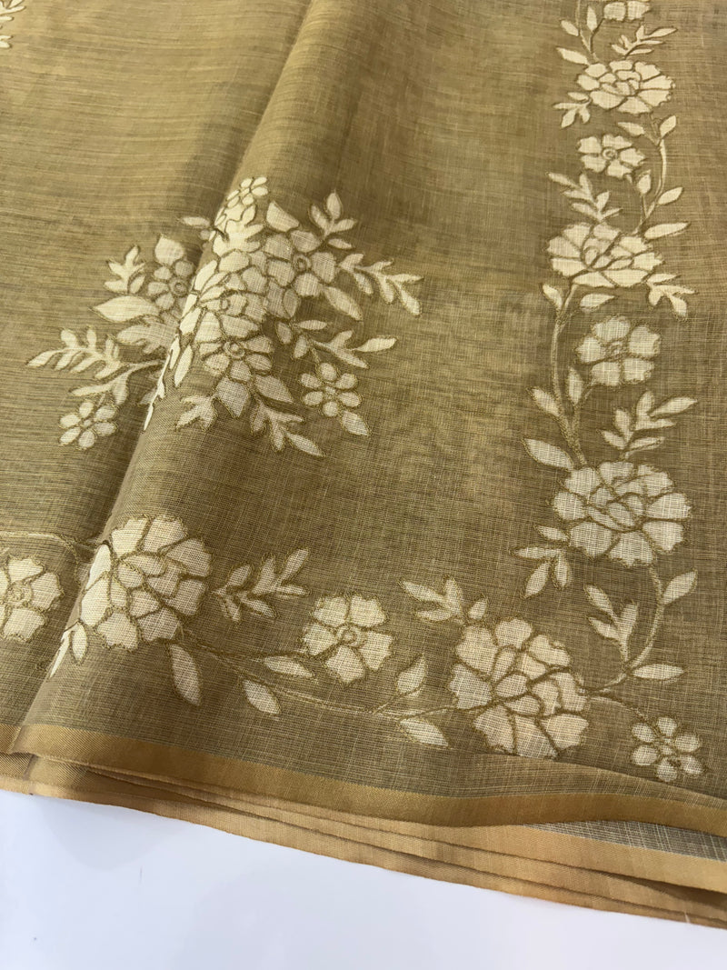 Tissue Linen Saree with applique work MRS890