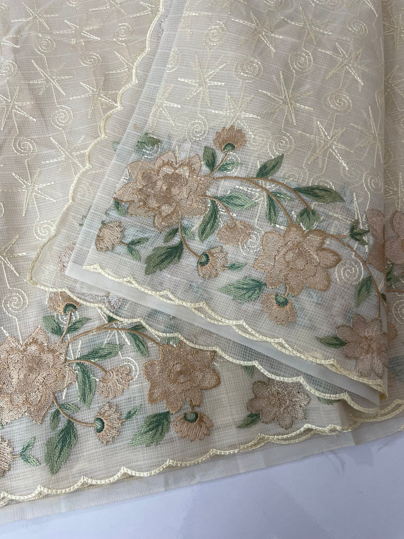 Phulkari NetKota embroidery saree - MSH126 Beige