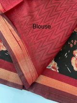 Soft semi Chanderi saree with zari border MS9871 Maroon & Black