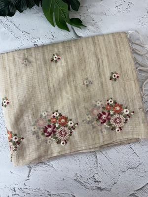 Silky kota embroidery saree with One side border MSK876(3)- Beige