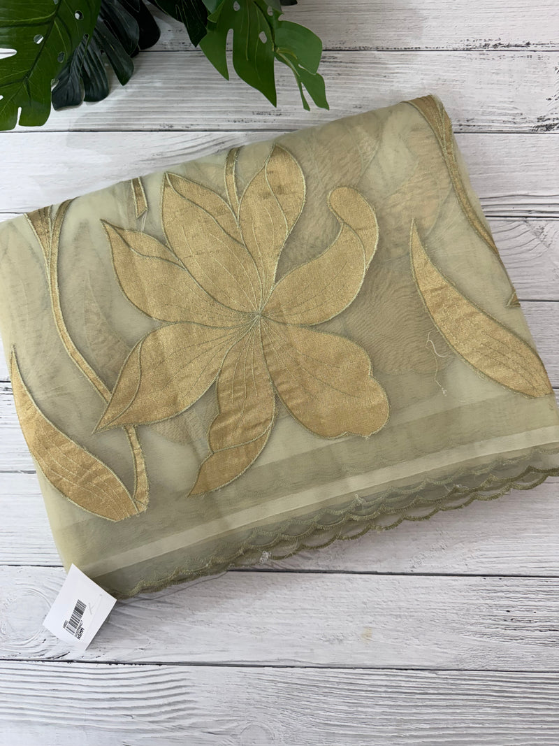 Organza saree with tissue applique work MS5081 - Pastel DuskyGreen