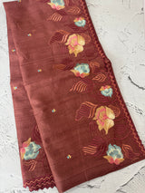 Crushed Blended tussar silk saree with embroidery- MTS355 - BrownyPeach