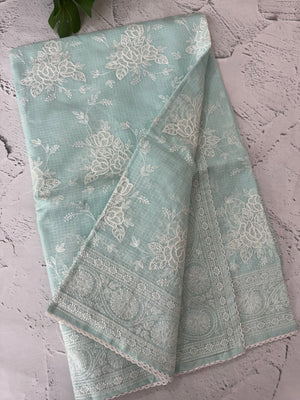Premium Kota saree with chikankari inspired embroidery MS10303 PastelBlue