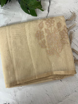 Tissue linen saree with applique work MLS350